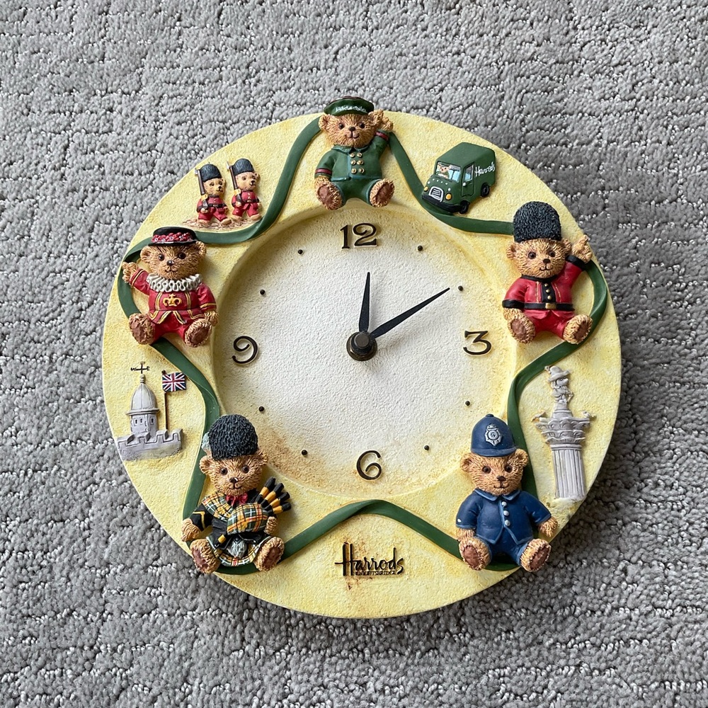 Vintage Harrods Knightsbridge British Teddy Bear Decorative Clock